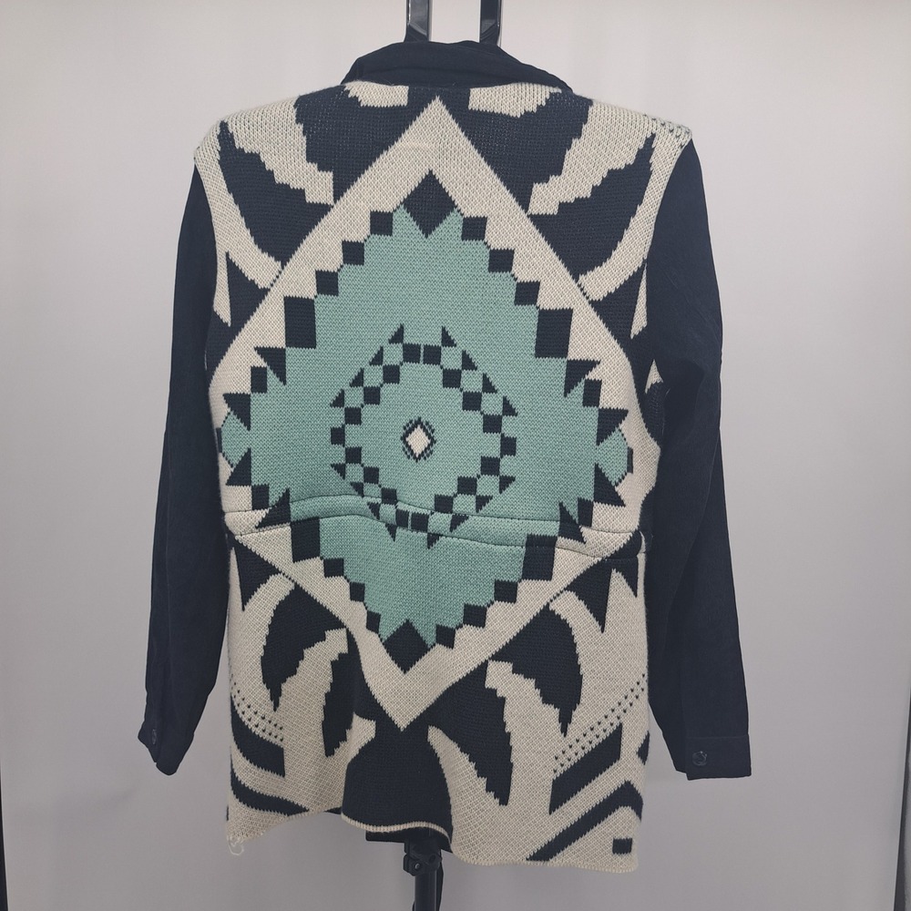Indigo Thread Co Corduroy Aztec Knit Back Jacket Blue Medium Boho Western